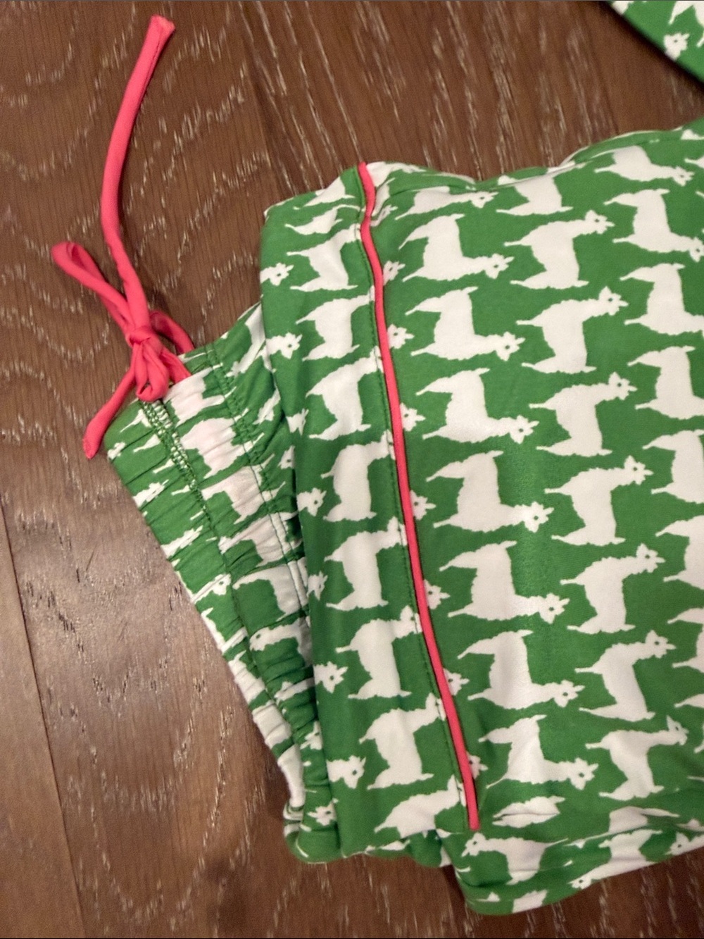 kate spade Green and White Houndstooth Pajama Set with Pink Trim Long Pants - Picture 6 of 8